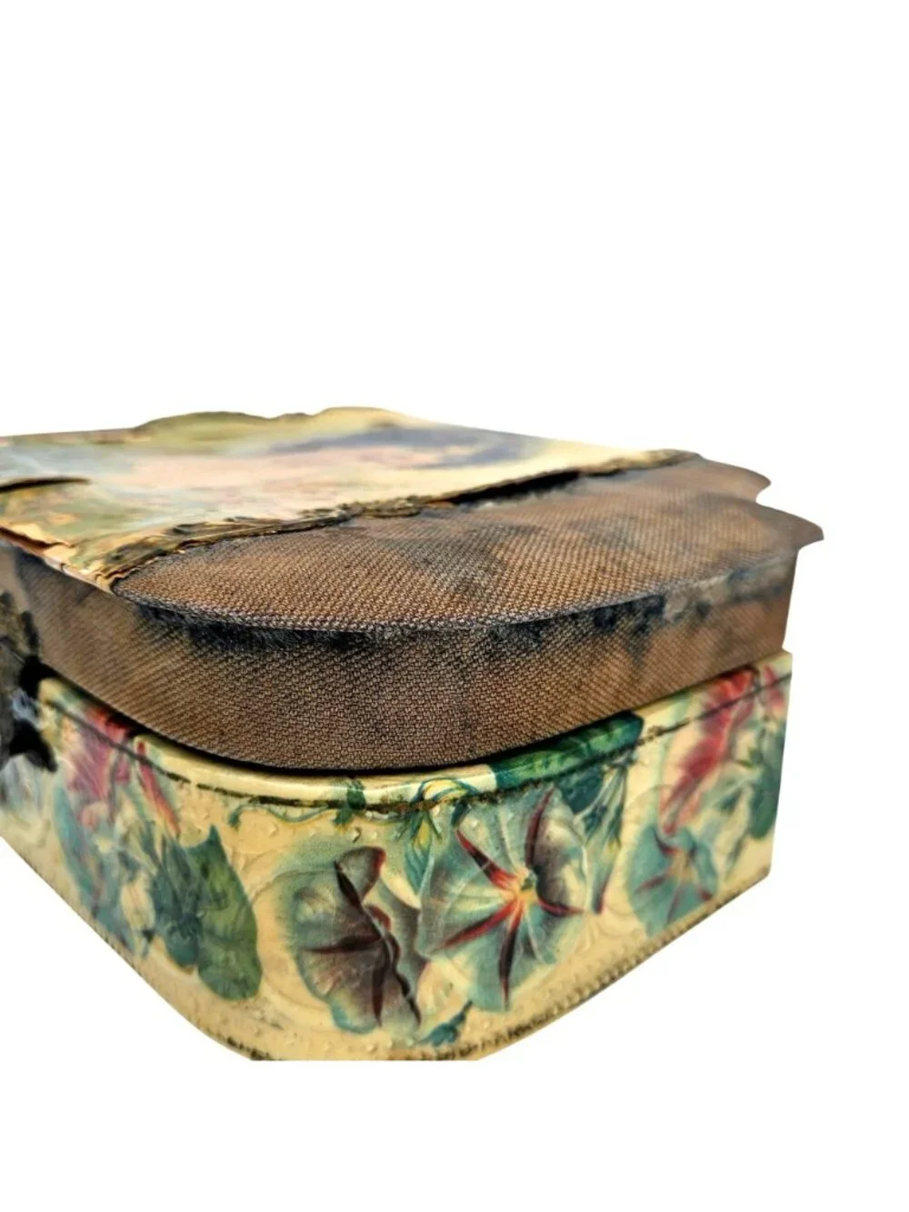 Antique Victorian Edwardian Celluloid Vanity Dresser Jewelry Box Portrait Lid